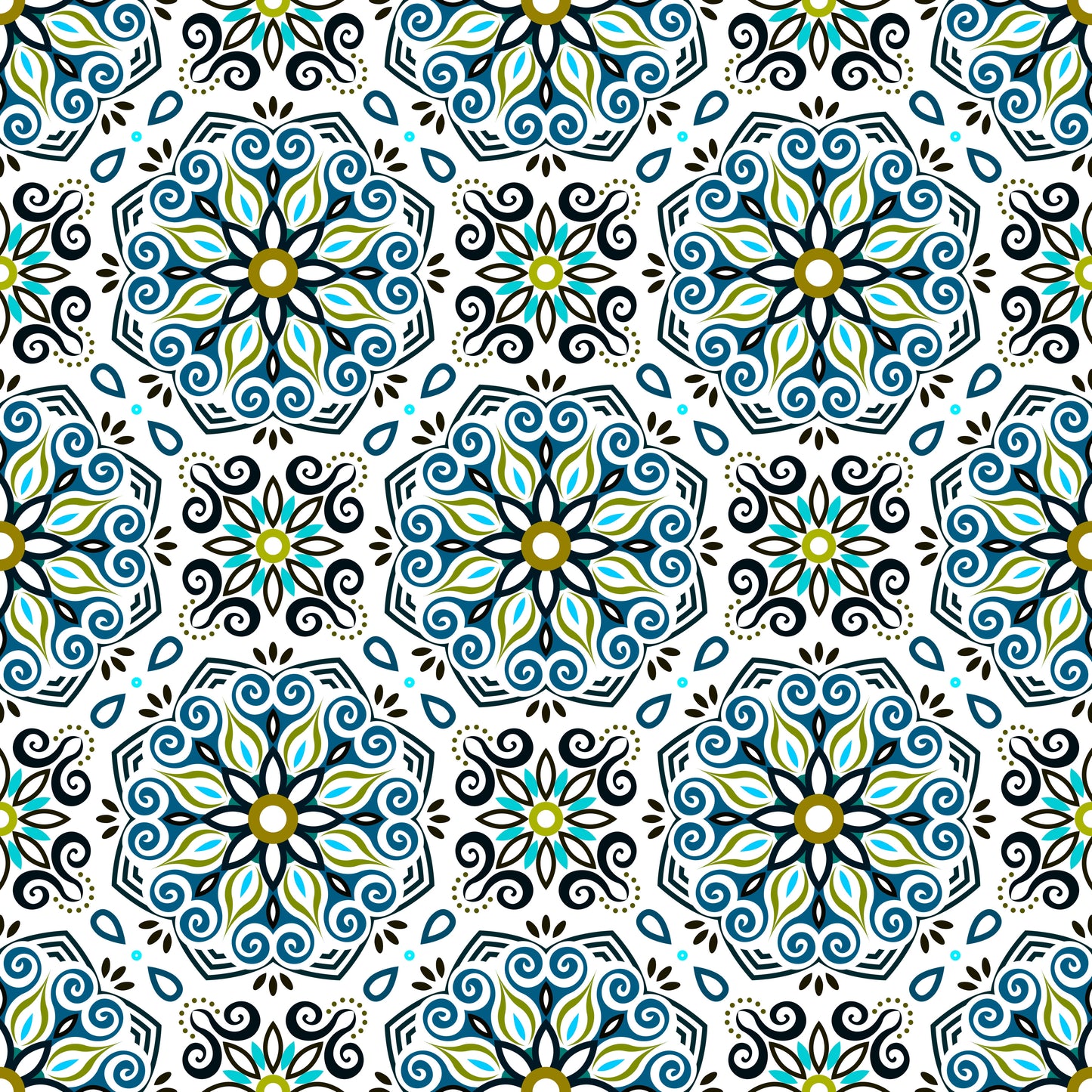 Blue - Green - Turquoise Mandala Fabric - 203i