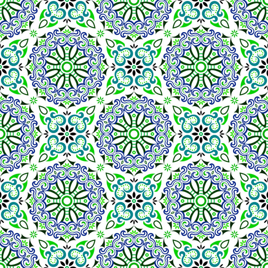 Green - Turquoise - Blue Mandala Fabric - 166i