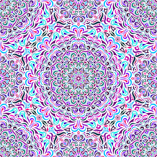 Turquoise - Purple - Red Mandala Fabric 2005i