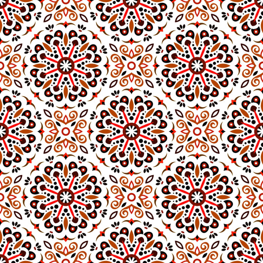 Orange - Red Mandala Fabric - 156i