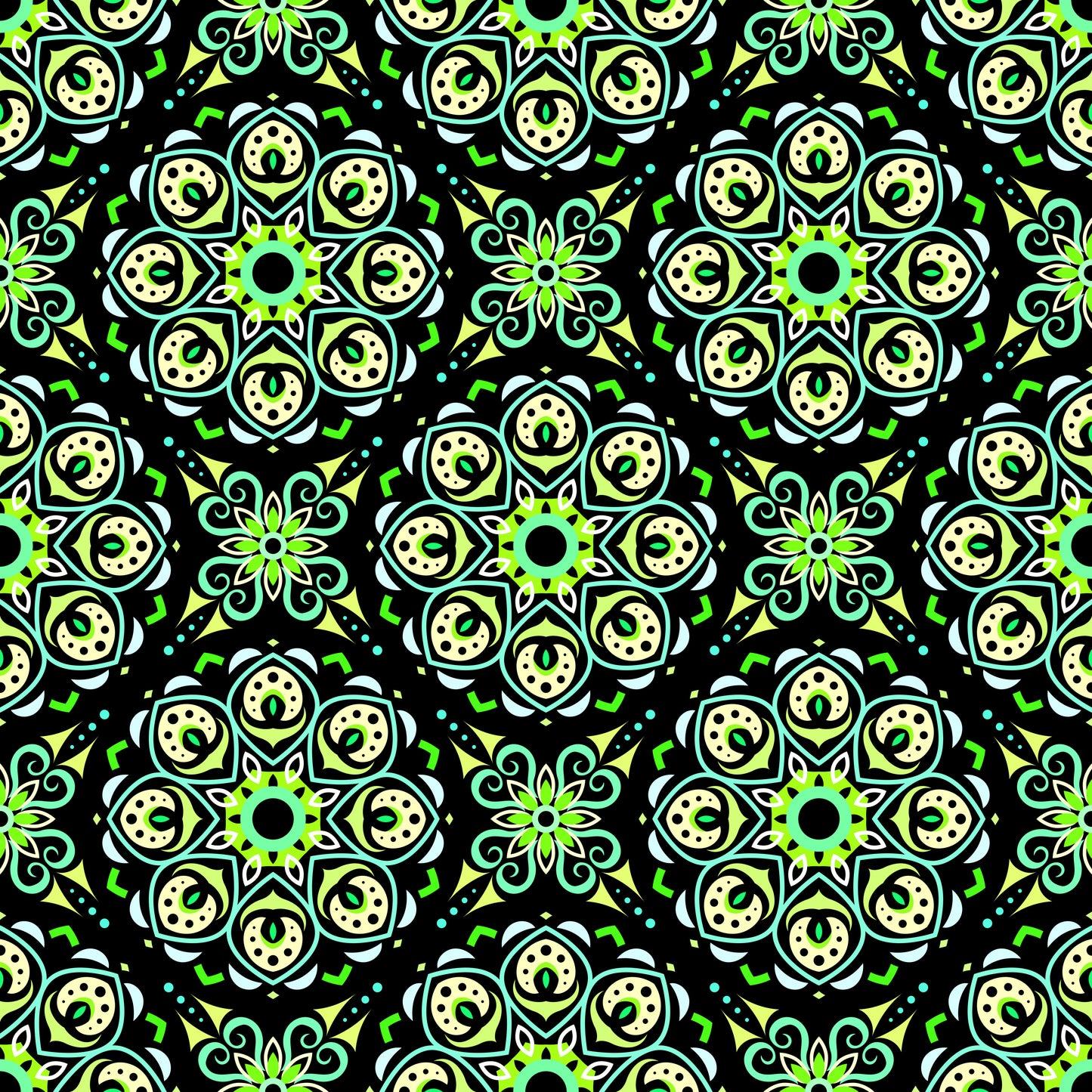 Green - Turquoise Mandala Fabric - 183