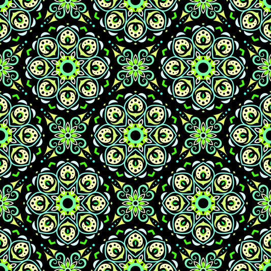 Green - Turquoise Mandala Fabric - 183