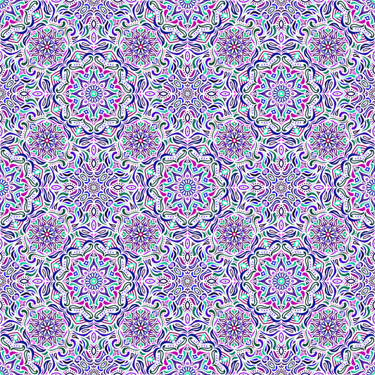 Turquoise - Purple - Pink Mandala Fabric 2009.4i