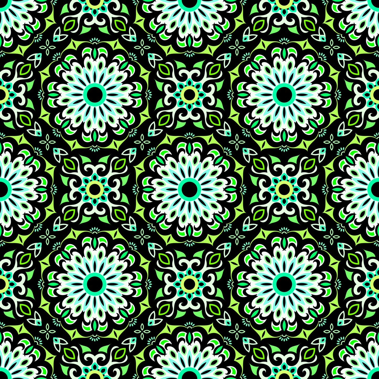 Green - Turquoise Mandala Fabric - 198