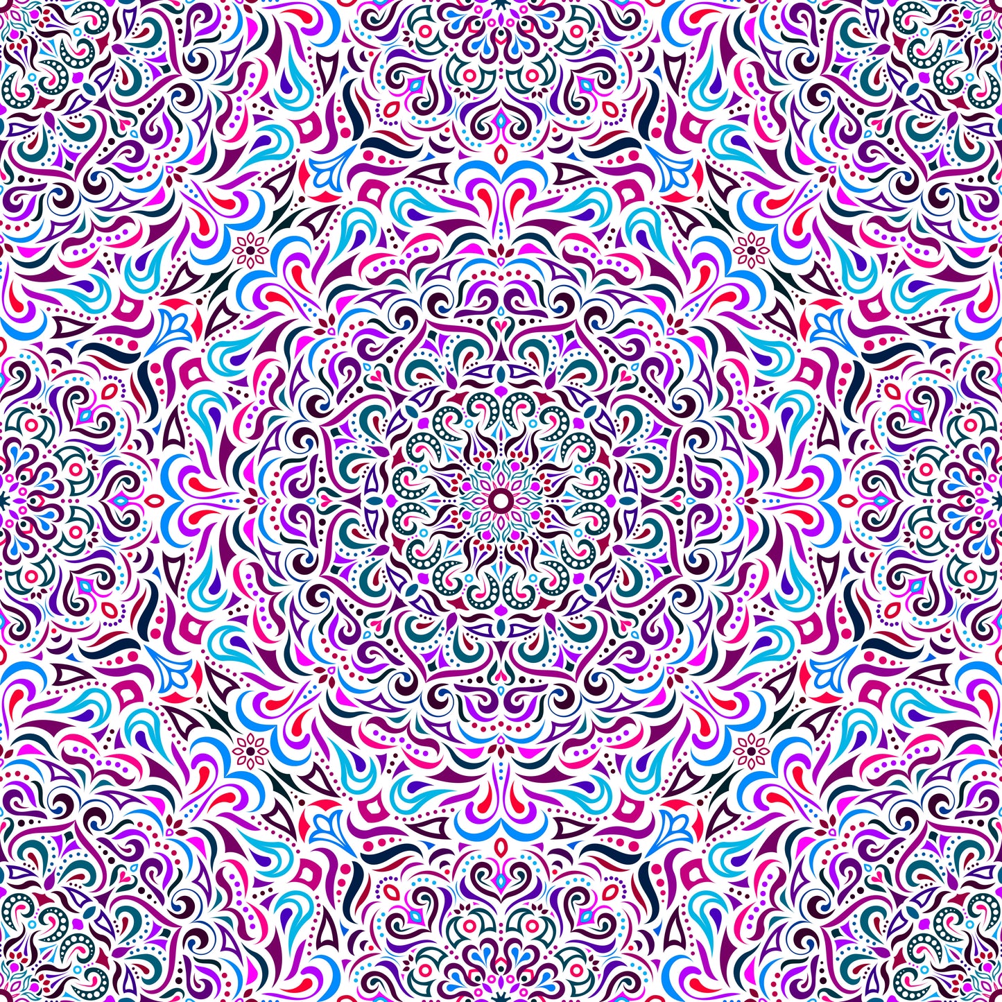 Red - Blue - Purple Mandala Fabric 2005i