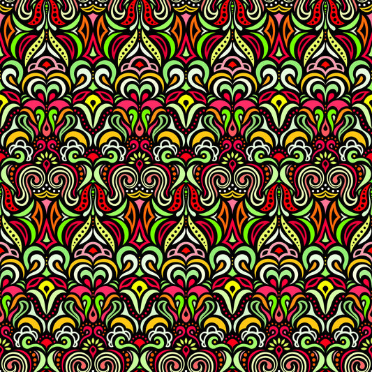 Red - Green - Yellow Abstract Doodle Fabric 1008.3