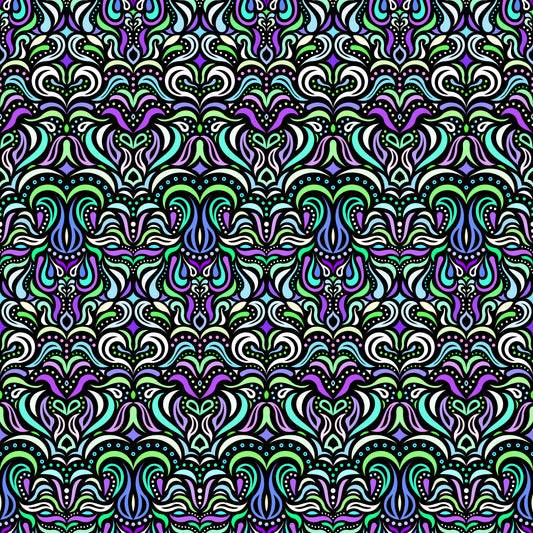 Green - Turquoise - Purple - Blue Abstract Doodle Fabric 1013.2