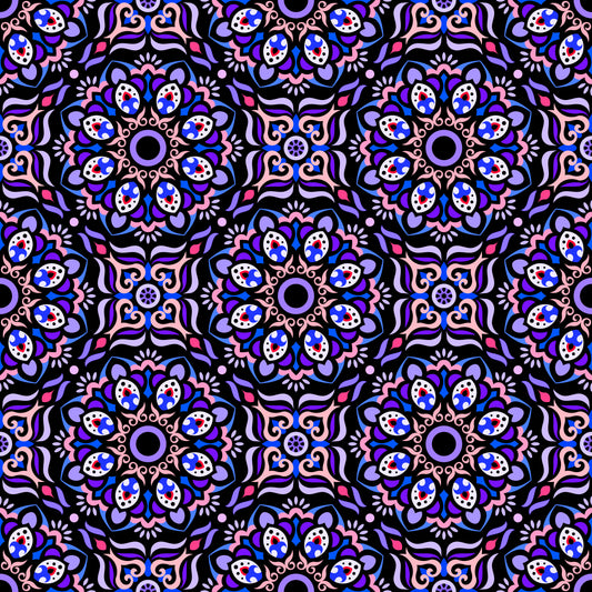 Purple - Pink - Blue Mandala Fabric - 186