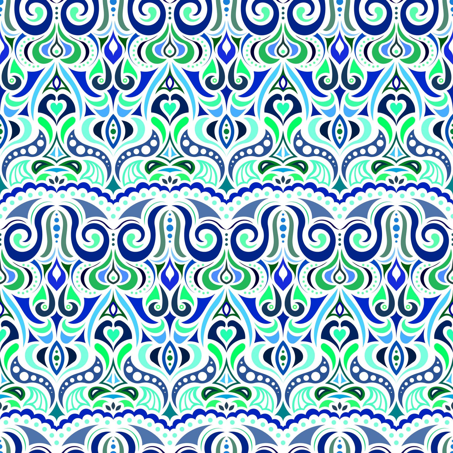 Blue - Turquoise - Green Abstract Doodle Fabric 1010.2i