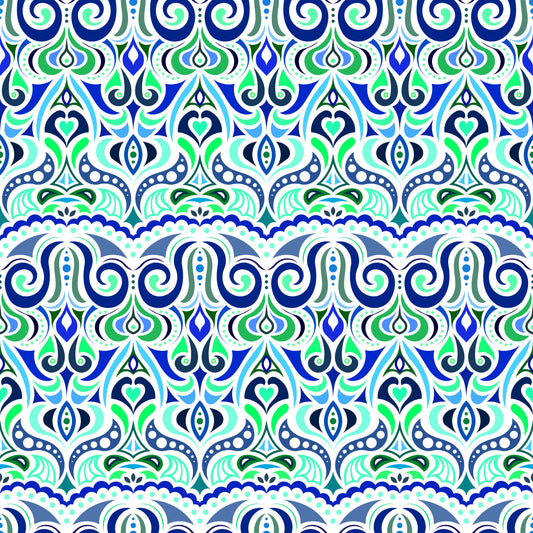 Blue - Turquoise - Green Abstract Doodle Fabric 1010.2i