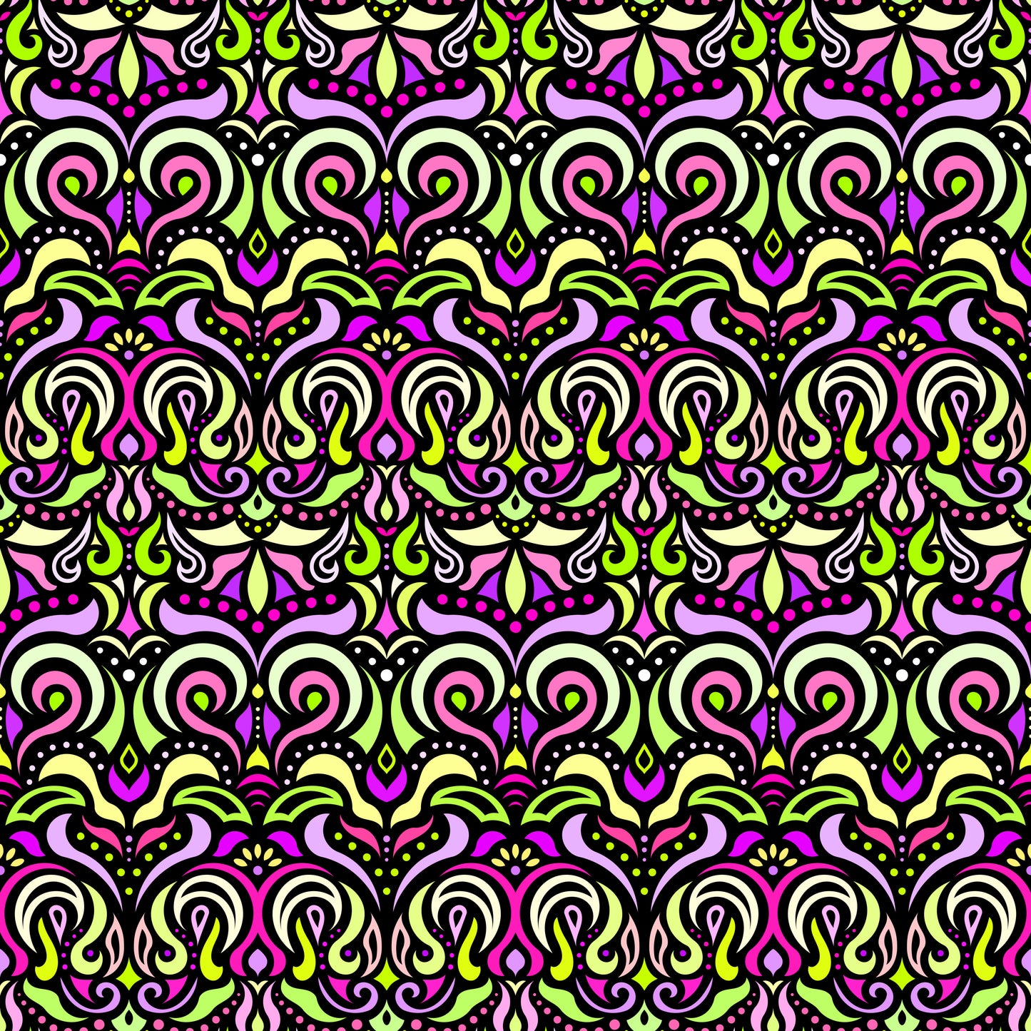 Yellow - Pink - Green Abstract Doodle Fabric 1007