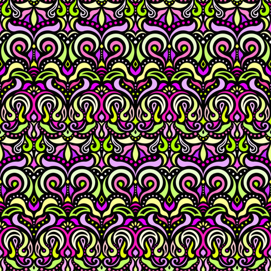 Yellow - Pink - Green Abstract Doodle Fabric 1007