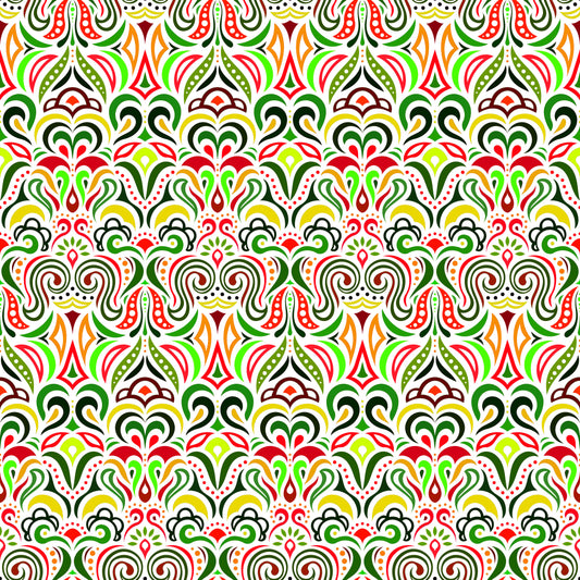 Green - Red - Orange Abstract Doodle Fabric 1008.3i
