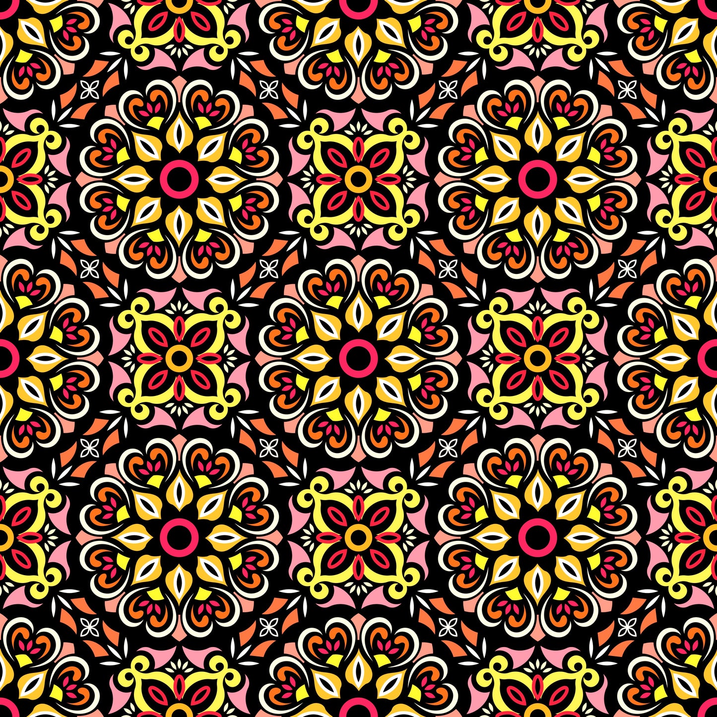 Orange - Yellow - Red Mandala Fabric - 206