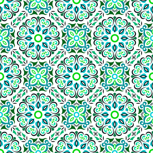 Turquoise - Green Mandala Fabric - 206i