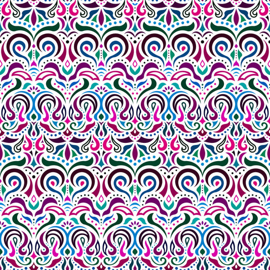 Turquoise - Pink - Purple Abstract Doodle Fabric 1007i