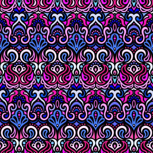 Pink - Blue Abstract Doodle Fabric 1002