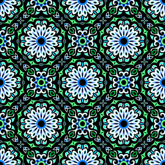 Green - Blue - Turquoise Mandala Fabric - 198