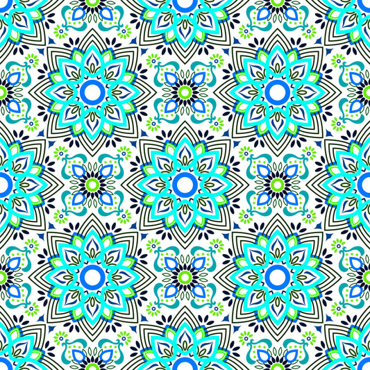 Turquoise - Green - Blue Mandala Fabric - 145i
