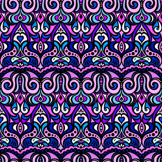 Pink - Blue - Purple Abstract Doodle Fabric 1010.2