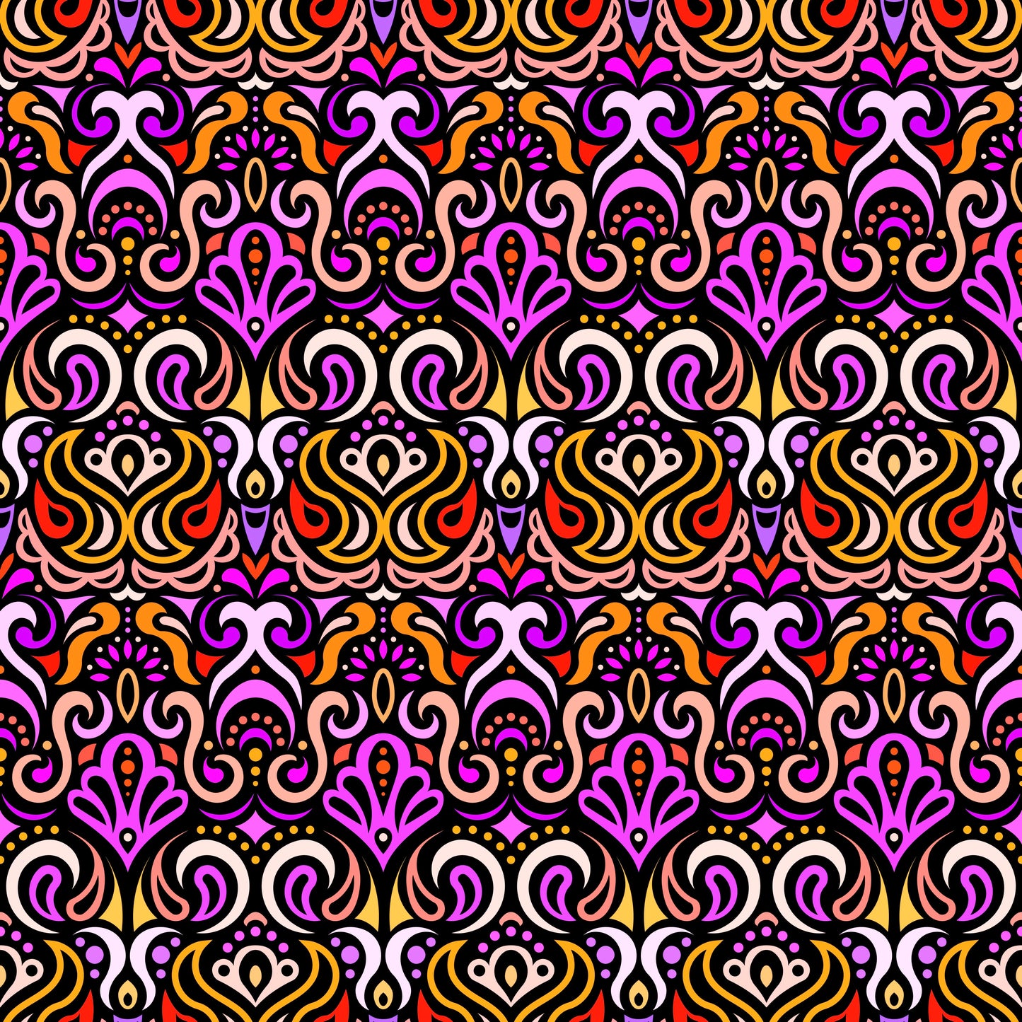 Orange - Purple - Yellow Abstract Doodle Fabric 1002