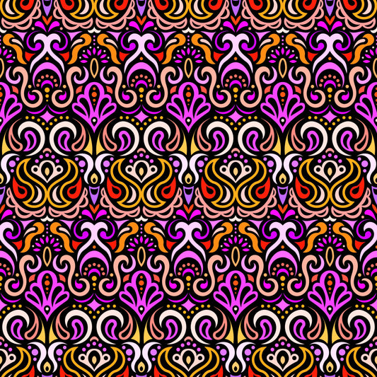 Orange - Purple - Yellow Abstract Doodle Fabric 1002
