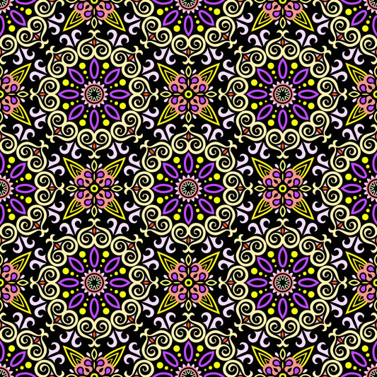 Yellow - Purple - Orange Mandala Fabric - 138