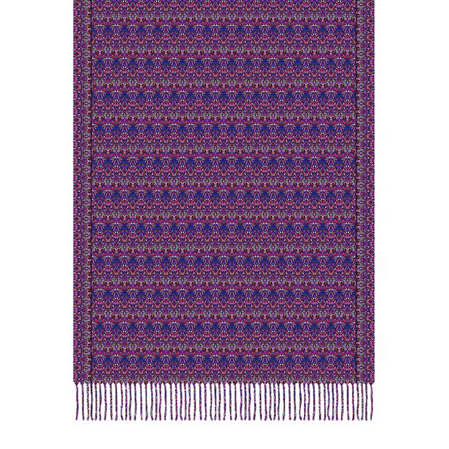 Purple - Pink - Blue Abstract Doodle Scarf with Tassels