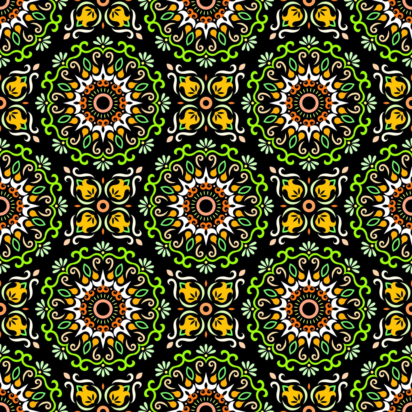 Green - Yellow - Orange Mandala Fabric - 174