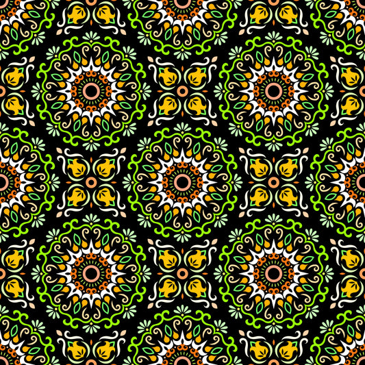 Green - Yellow - Orange Mandala Fabric - 174