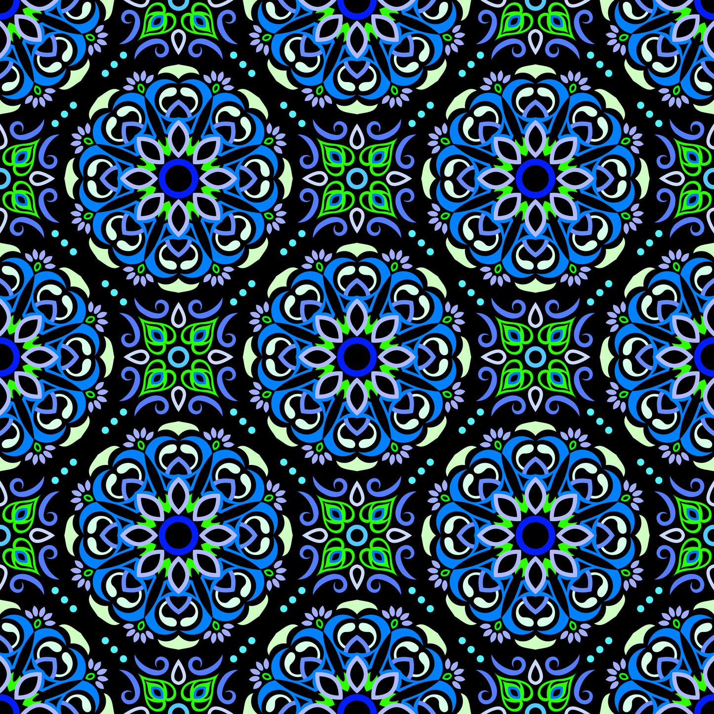 Blue - Green - Turquoise Mandala Fabric - 160