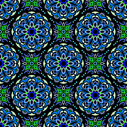 Blue - Green - Turquoise Mandala Fabric - 160