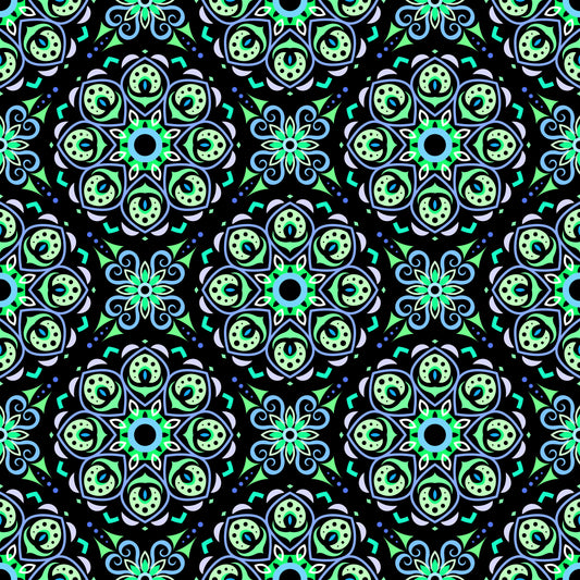 Green - Blue Mandala Fabric - 183