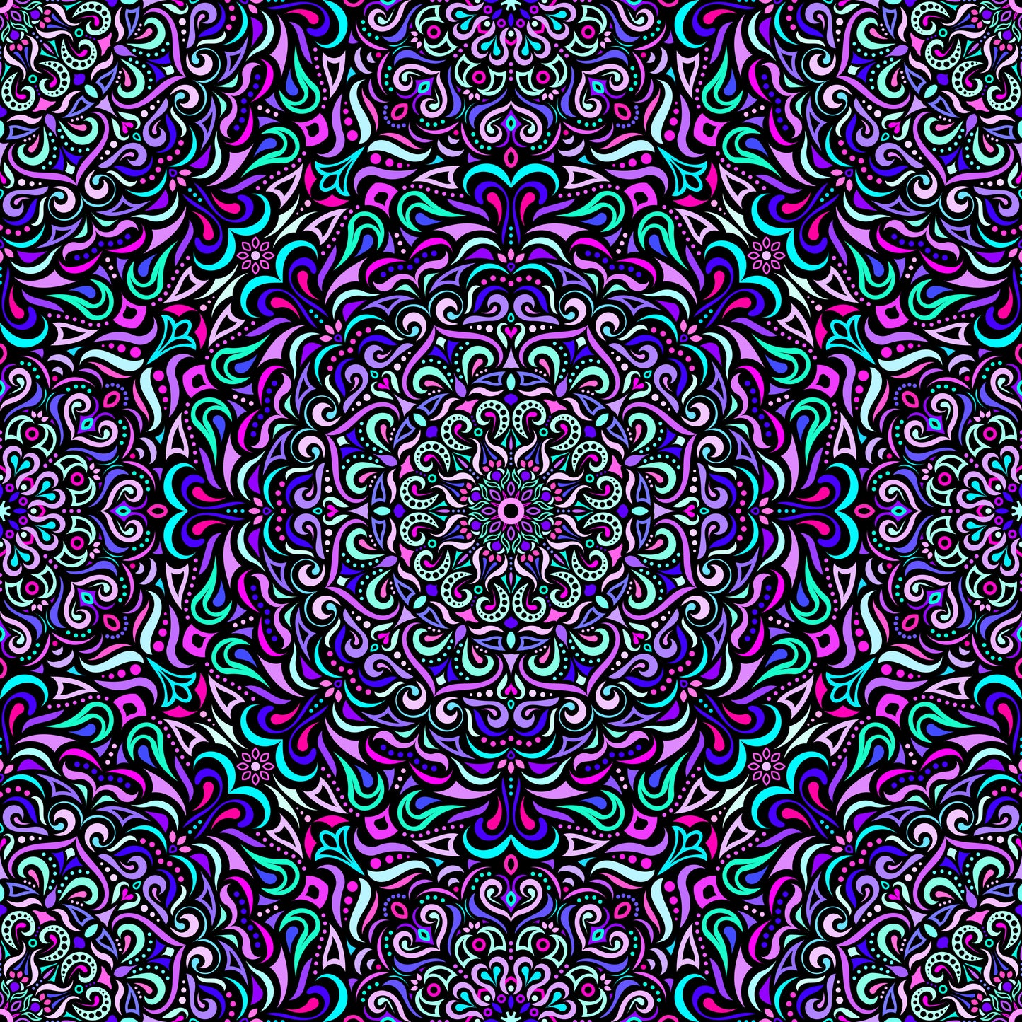 Purple - Turquoise - Pink Mandala Fabric 2005
