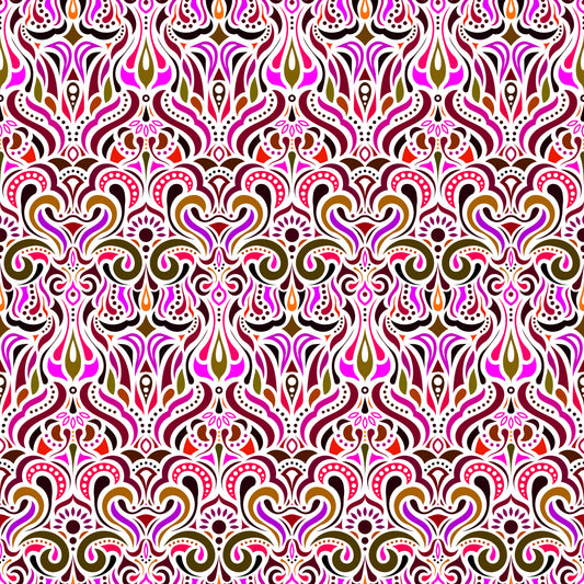 Red - Purple - Brown Abstract Doodle Fabric 1012i
