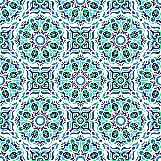 Turquoise - Blue - Purple Mandala Fabric - 186i