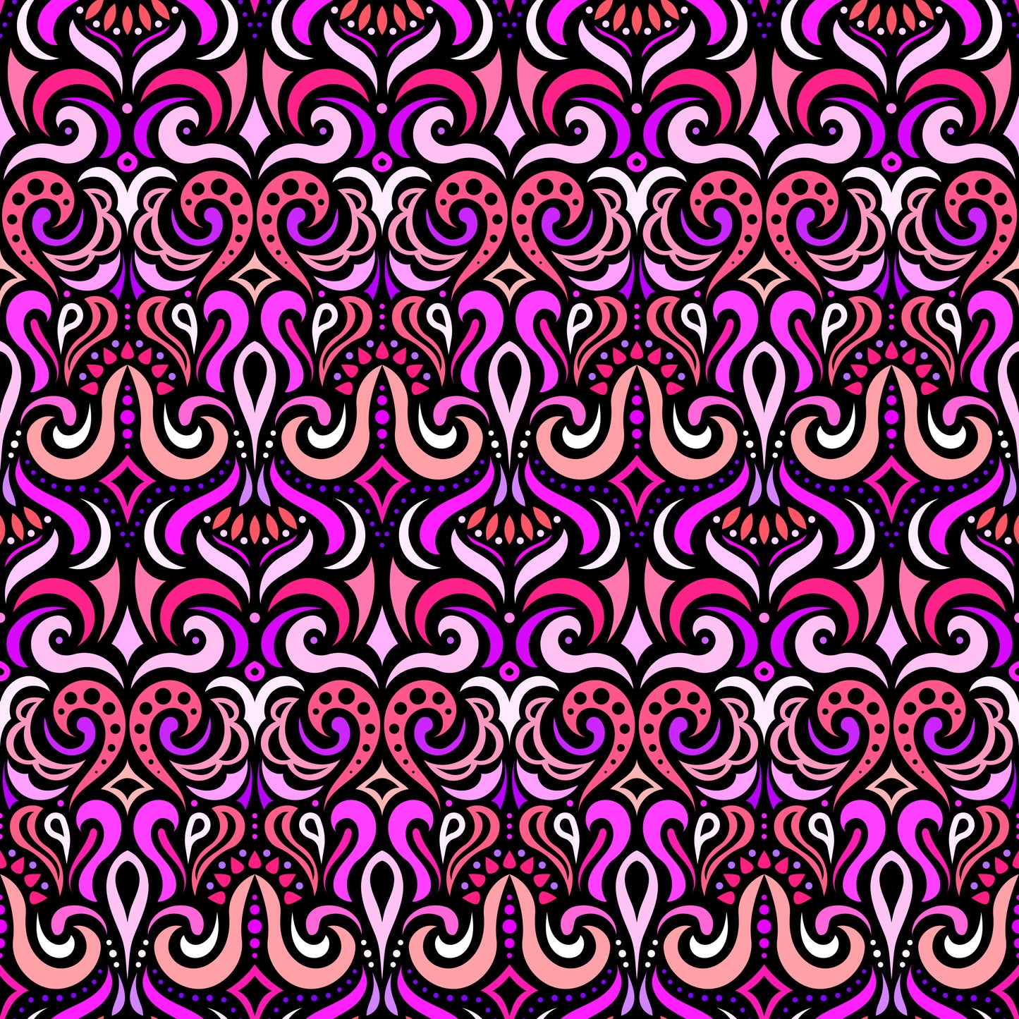 Red - Purple - Pink Abstract Doodle Fabric 1001