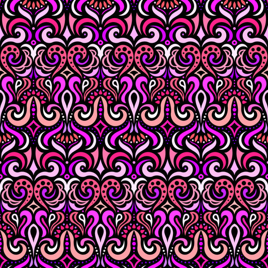 Red - Purple - Pink Abstract Doodle Fabric 1001