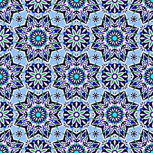 Blue - Green - Purple Mandala Fabric - 122i