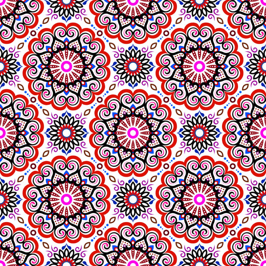 Red - Blue - Purple Mandala Fabric - 179i
