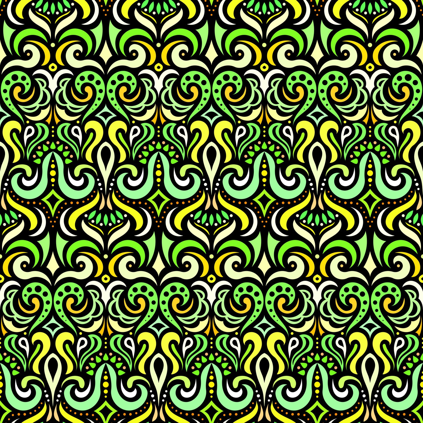 Yellow - Green Abstract Doodle Fabric 1001
