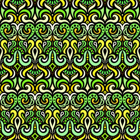 Yellow - Green Abstract Doodle Fabric 1001