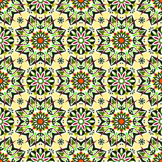 Yellow - Green - Red Mandala Fabric - 122i