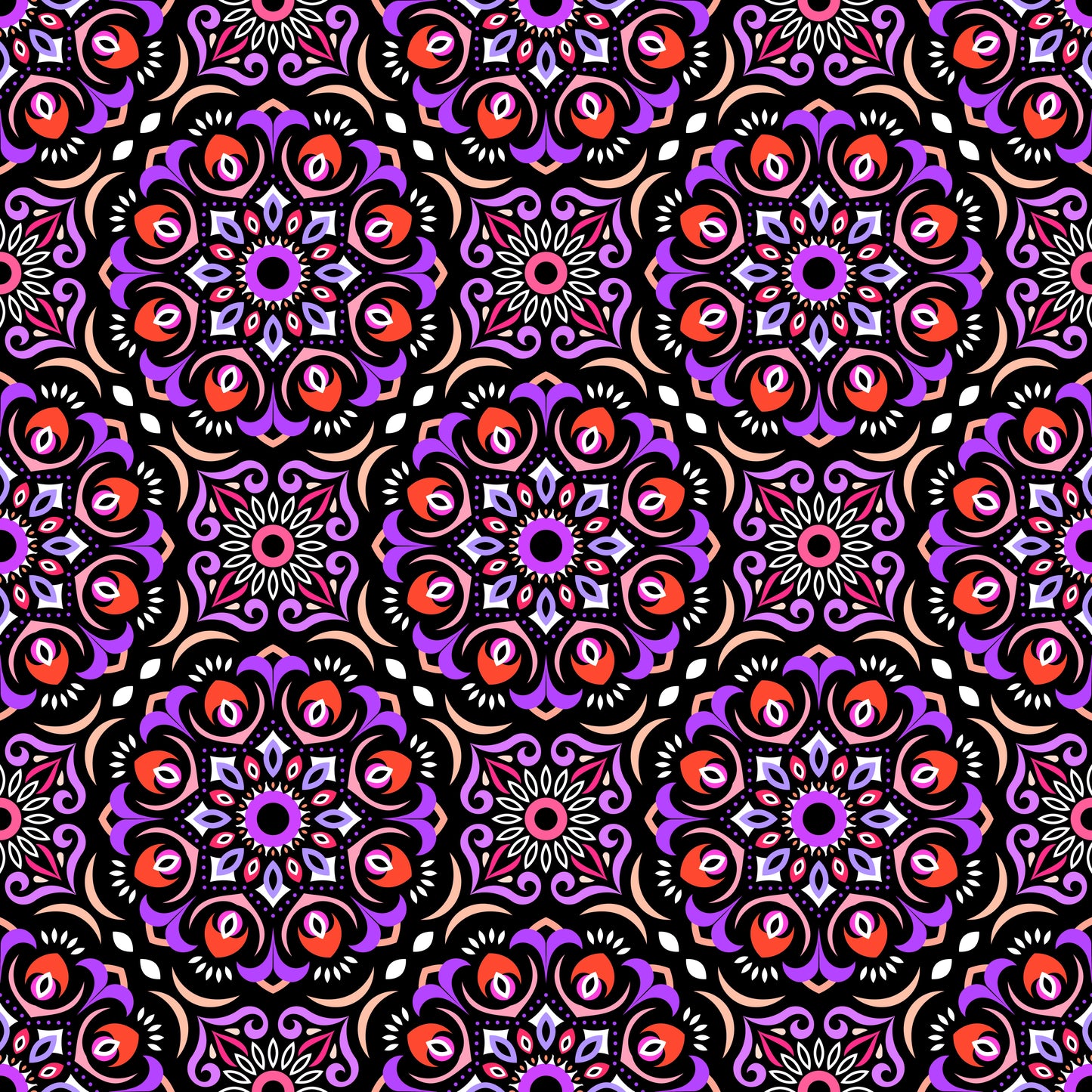 Purple - Orange Mandala Fabric - 209