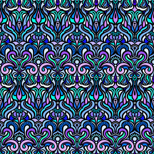 Turquoise - Blue - Purple Abstract Doodle Fabric 1012