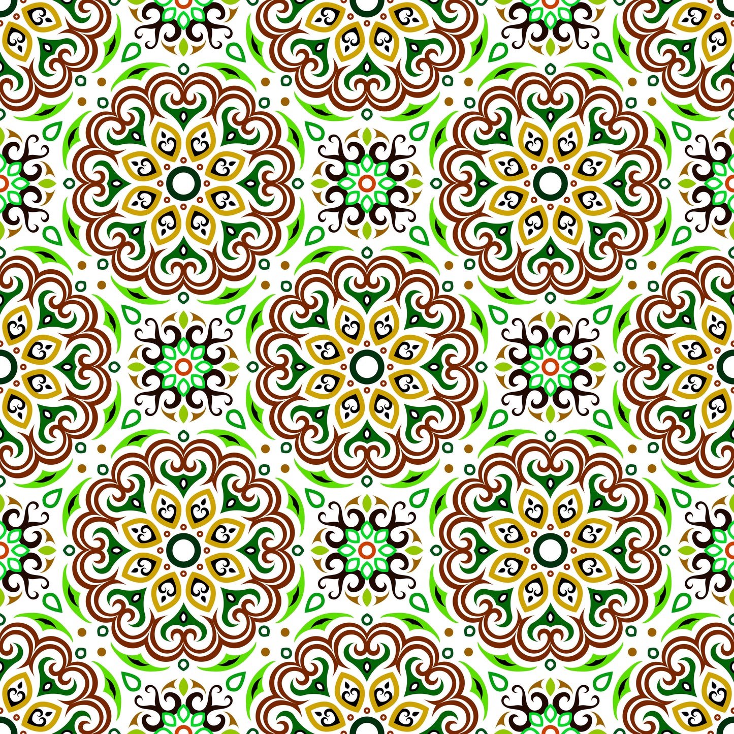 Green - Brown Mandala Fabric - 155i