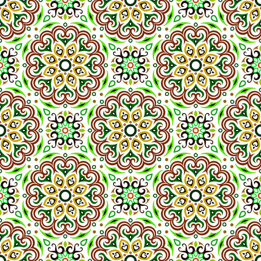Green - Brown Mandala Fabric - 155i