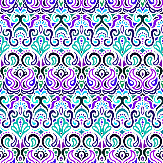 Turquoise - Purple - Blue Abstract Doodle Fabric 1002i