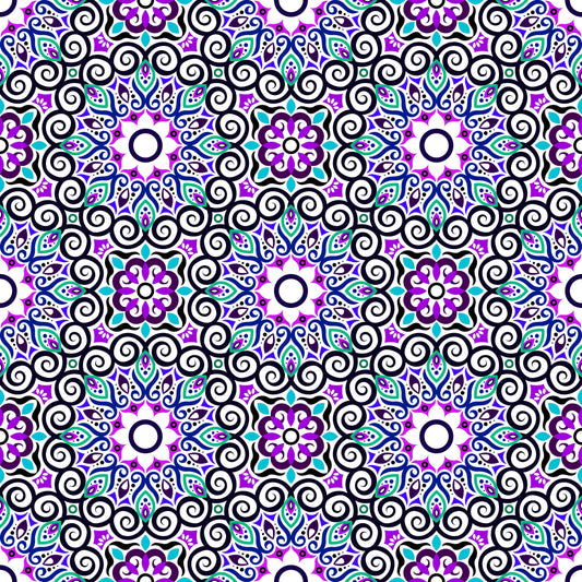 Purple - Turquoise - Blue Mandala Fabric - 125i