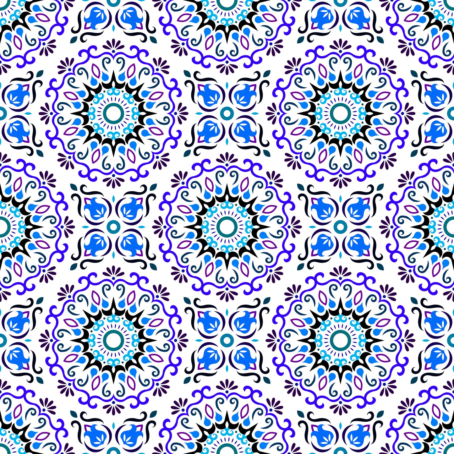 Blue - Turquoise - Purple Mandala Fabric - 174i